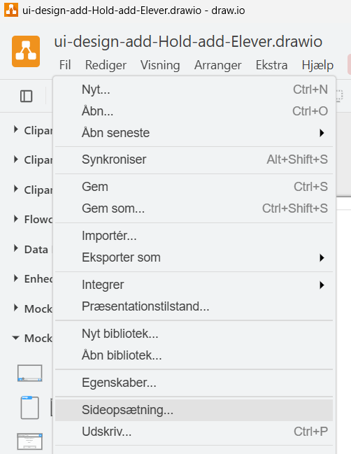 Fil-menuen med Sideopsætning markeret