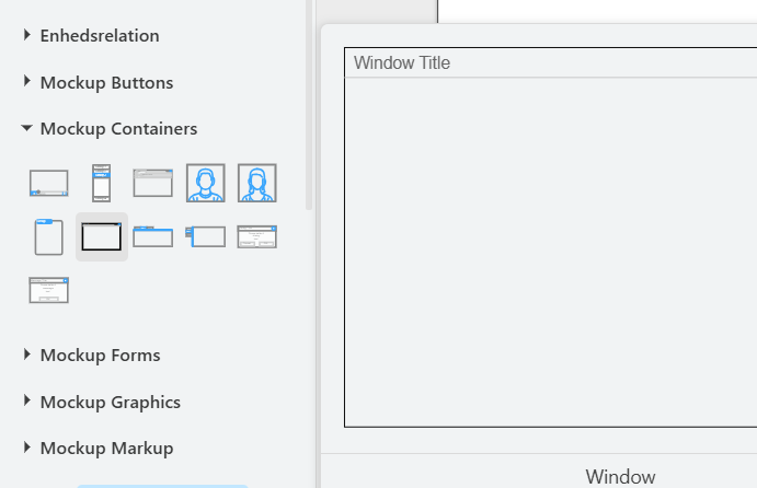Mockup Containers med et Window-vindue på tegnearket