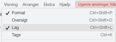 Visning-menuen med Lag markeret