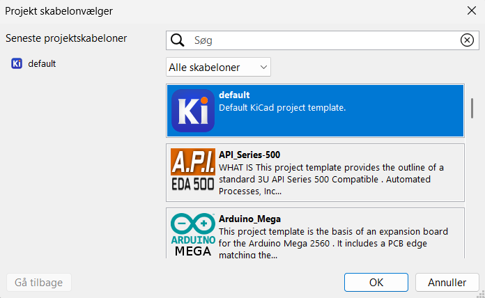 Valg af projektskabelon