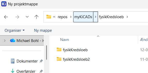 Vælg folder og filnavn til projektet