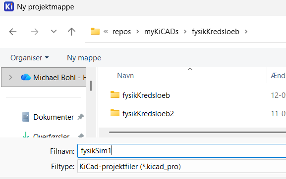 Projektnavn indtastet, eksempel fysikSim1