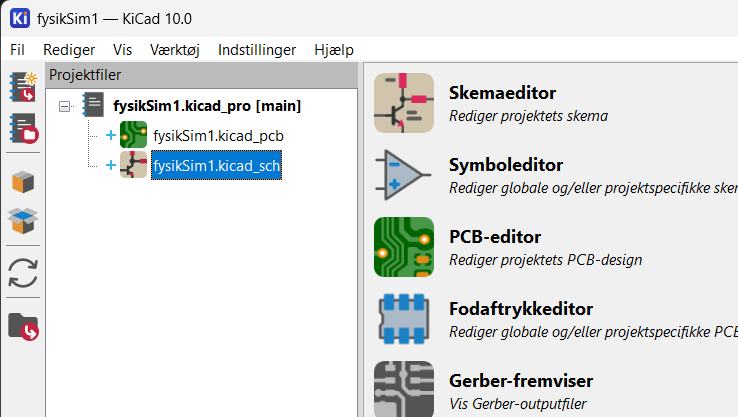 Projekt med pcb- og sch-fil, dobbeltklik på sch