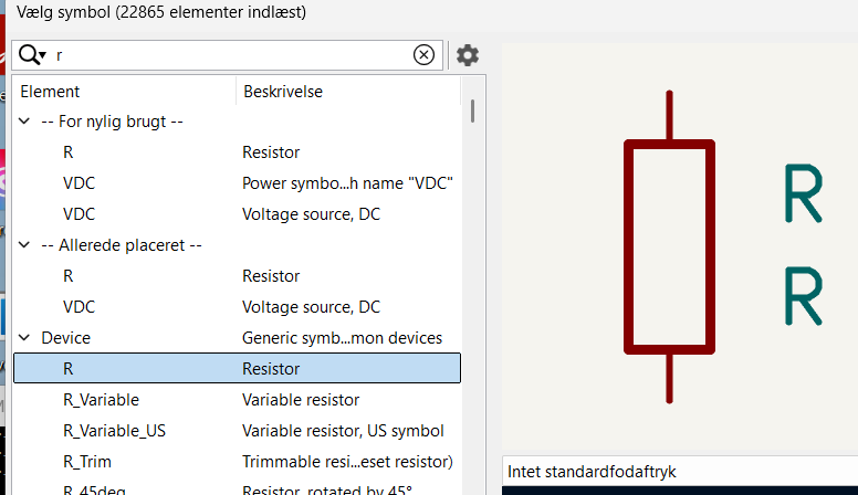 Placer R-symbol fra Device-biblioteket