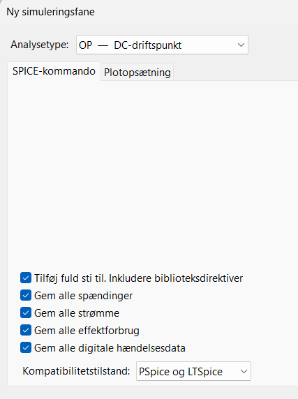 Vælg OP for DC driftspunkt