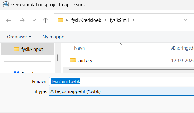 Gemmer arbejdsmappefil med extension wbk