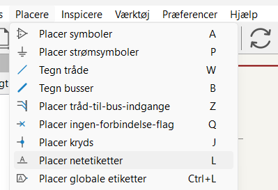 Placer netetiketter, genvej L