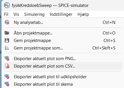 Eksport af aktuelle plotresultater som CSV i KiCAD