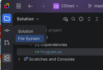 Skift mellem Solution- og File System-visning