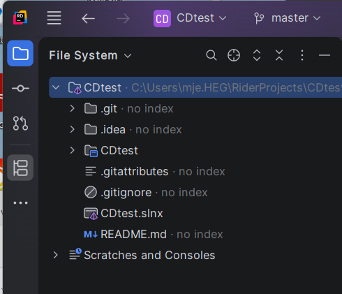 File System-visning med .gitignore fremhævet