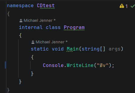 Program.cs med en ændret Console.WriteLine