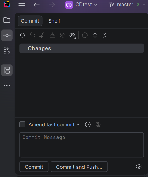 Commit-vinduet efter commit — Changes er tom