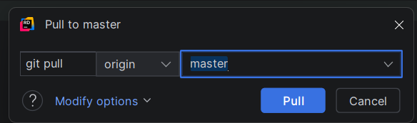 Dialog: Pull to master — git pull origin master